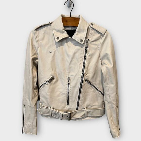 AllSaints Belfern Leather Biker Jacket Size US/4 - Picture 2 of 9